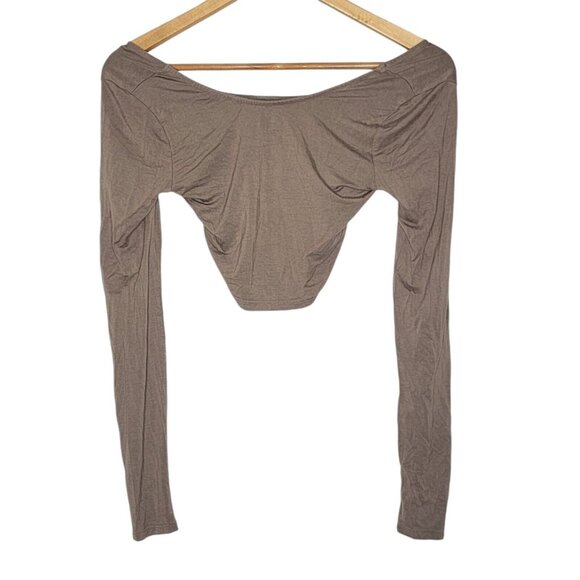 Free People Beach XS Brown Long Sleeve Crop Top Women's Boat Neck - Picture 1 of 5